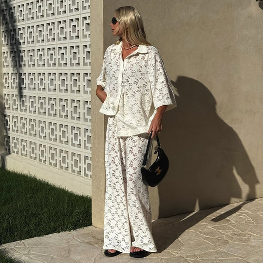 Damen oversized Hemdblusen-Set mit floralen Details EB