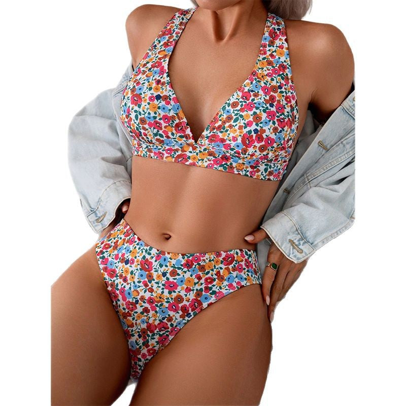 Damen Bikini-Set mit floralem Design und hoher Taille EB