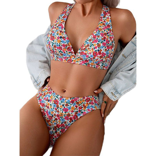 Damen Bikini-Set mit floralem Design und hoher Taille EB