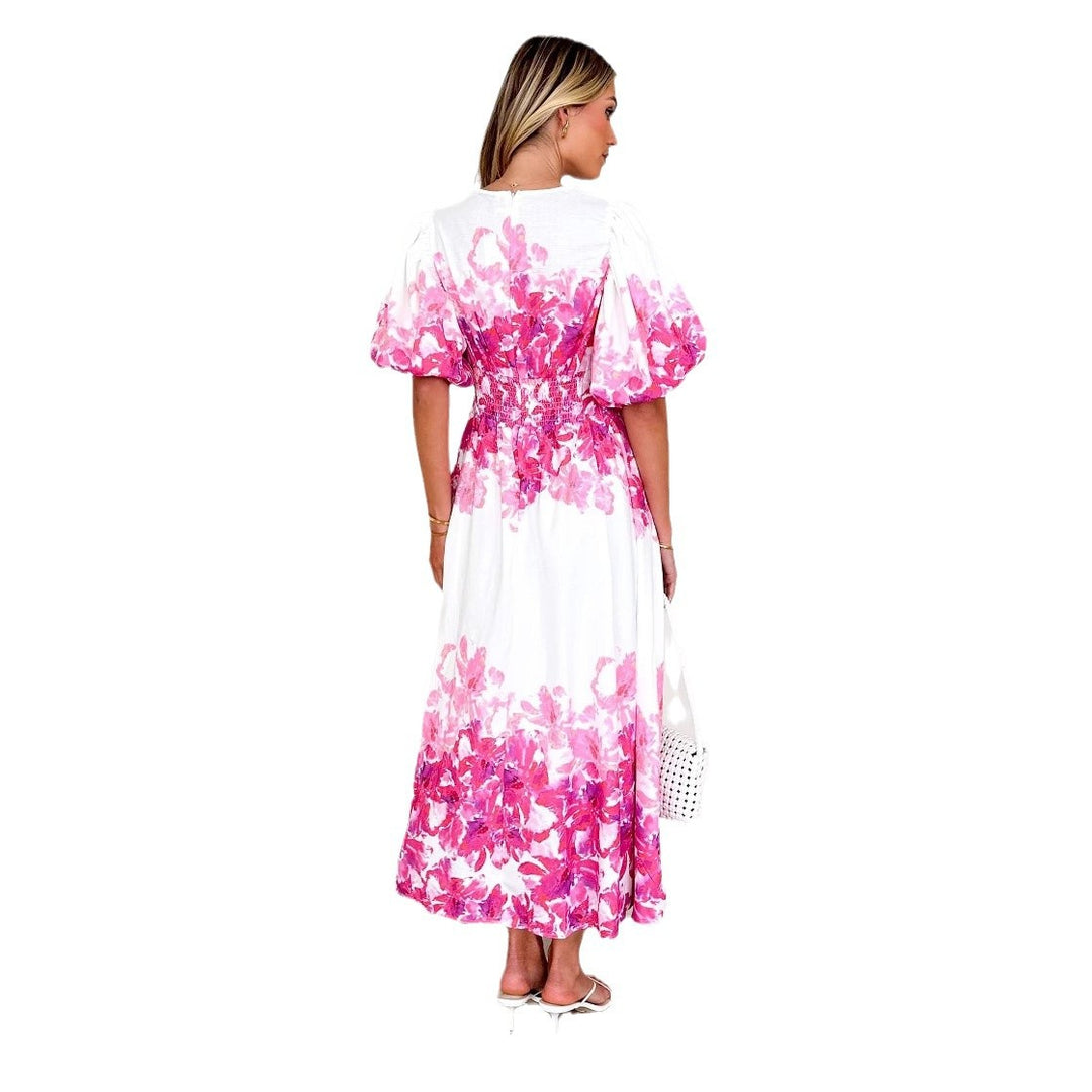 Damen Maxikleid mit voluminösen Ärmeln und floralem Print EB