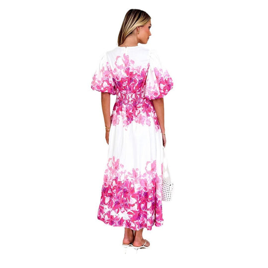 Damen Maxikleid mit voluminösen Ärmeln und floralem Print EB