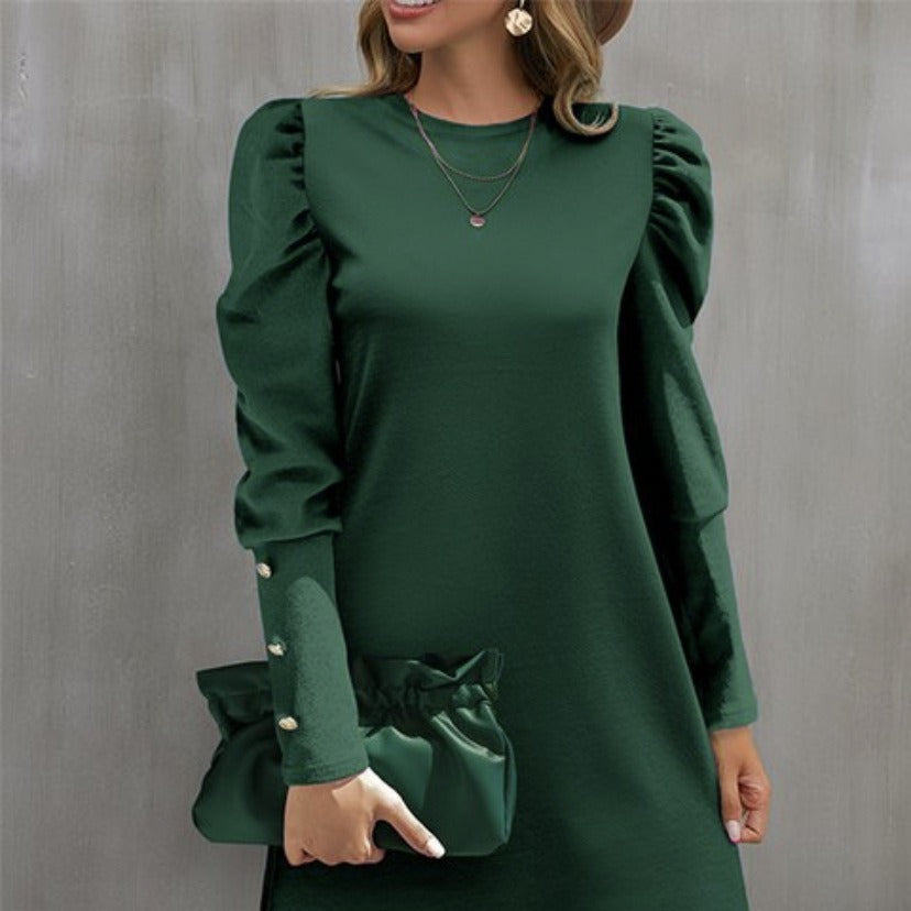 Damen Puffärmel Minikleid mit elegantem Rundhalsausschnitt EB