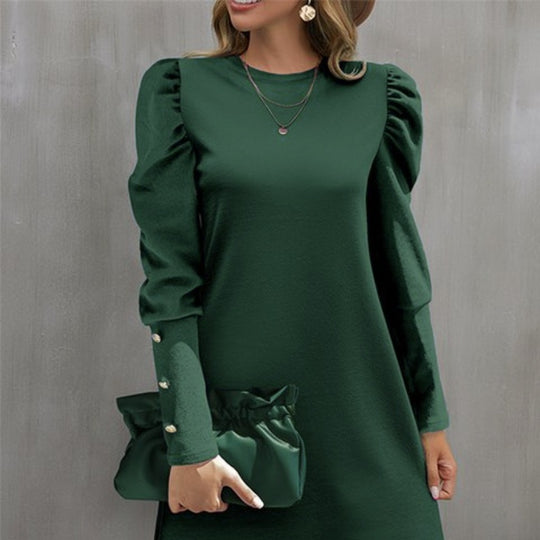 Damen Puffärmel Minikleid mit elegantem Rundhalsausschnitt EB