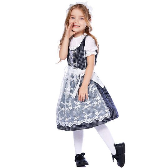 Damen nan traditionelles Dirndlkleid mit Spitzenbluse und bestickter Tüllschürze EB
