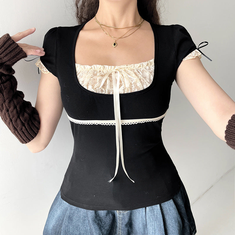 Damen Elegantes Spitzenoberteil mit raffinierten Schnürdetails EB