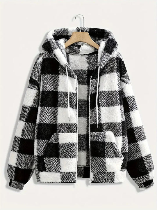 Damen kuschelweiche Karomuster-Fleecejacke EB