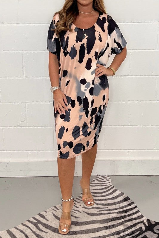 Damen Midikleid mit modernem Animal-Print und weichem Stretchmaterial EB