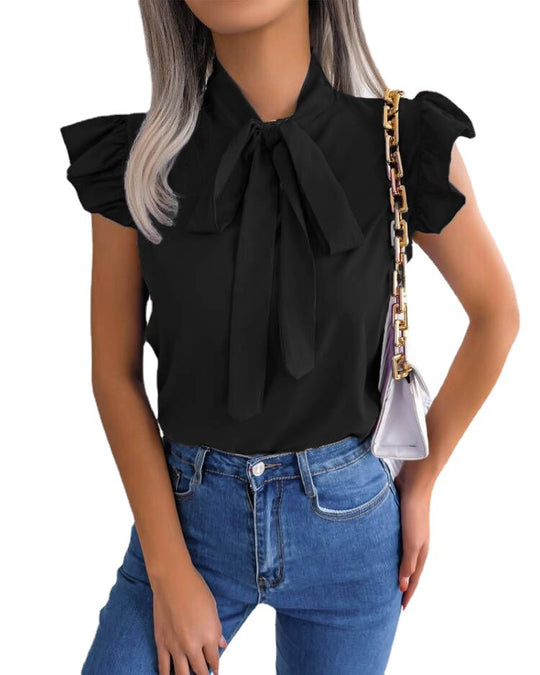 Damen Bluse mit Rüschendetails und schickem Schleifenelement EB