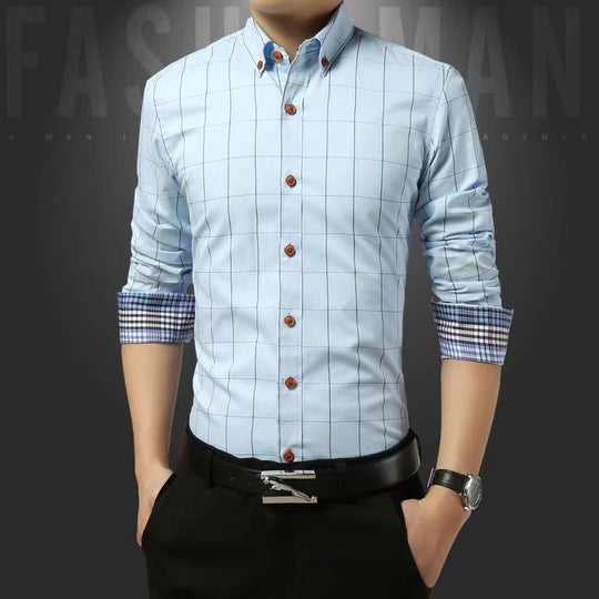 Herren nan tailliertes Businesshemd mit Button-Down-Kragen kariert und kontrastfutter EB