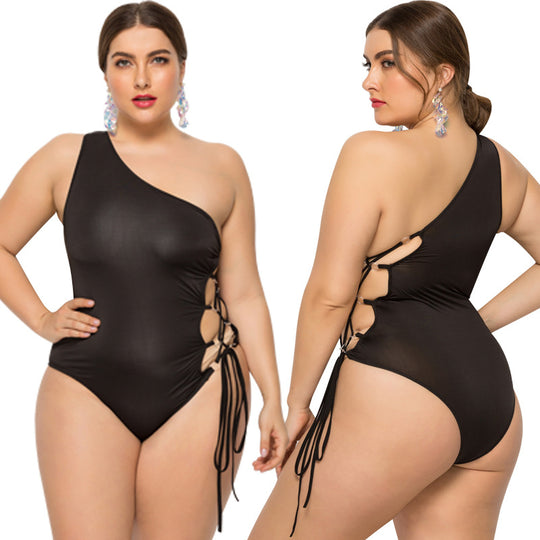 Damen Einseitiger Badeanzug mit verstellbaren Schnürdetails EB