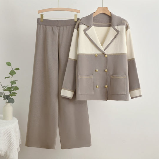 Damen elegantes und komfortables Freizeitanzug-Set mit doppelter Knopfleiste EB