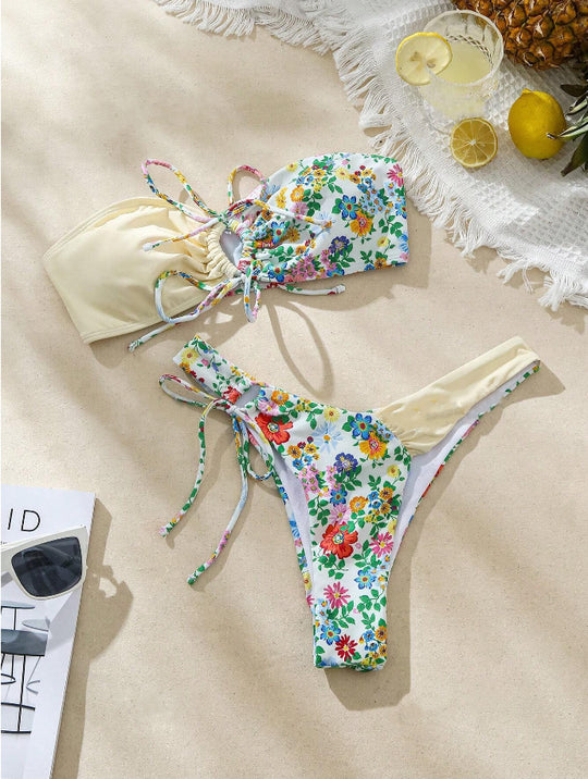 Damen Bandeau-Bikini Set mit floralem Design EB