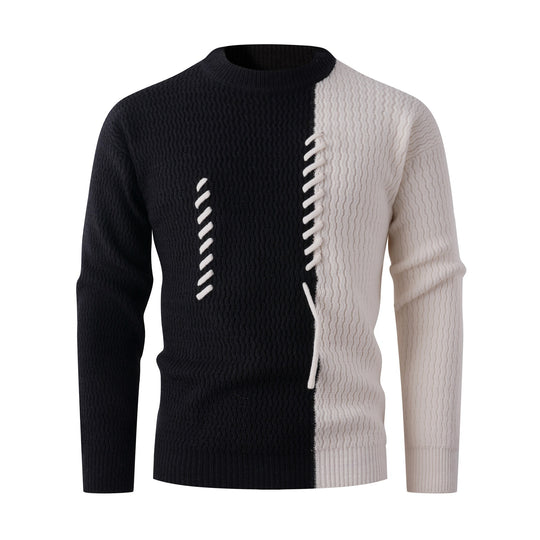 Herren Strickpullover mit modernem Zopfmuster und kontrastierenden Details EB