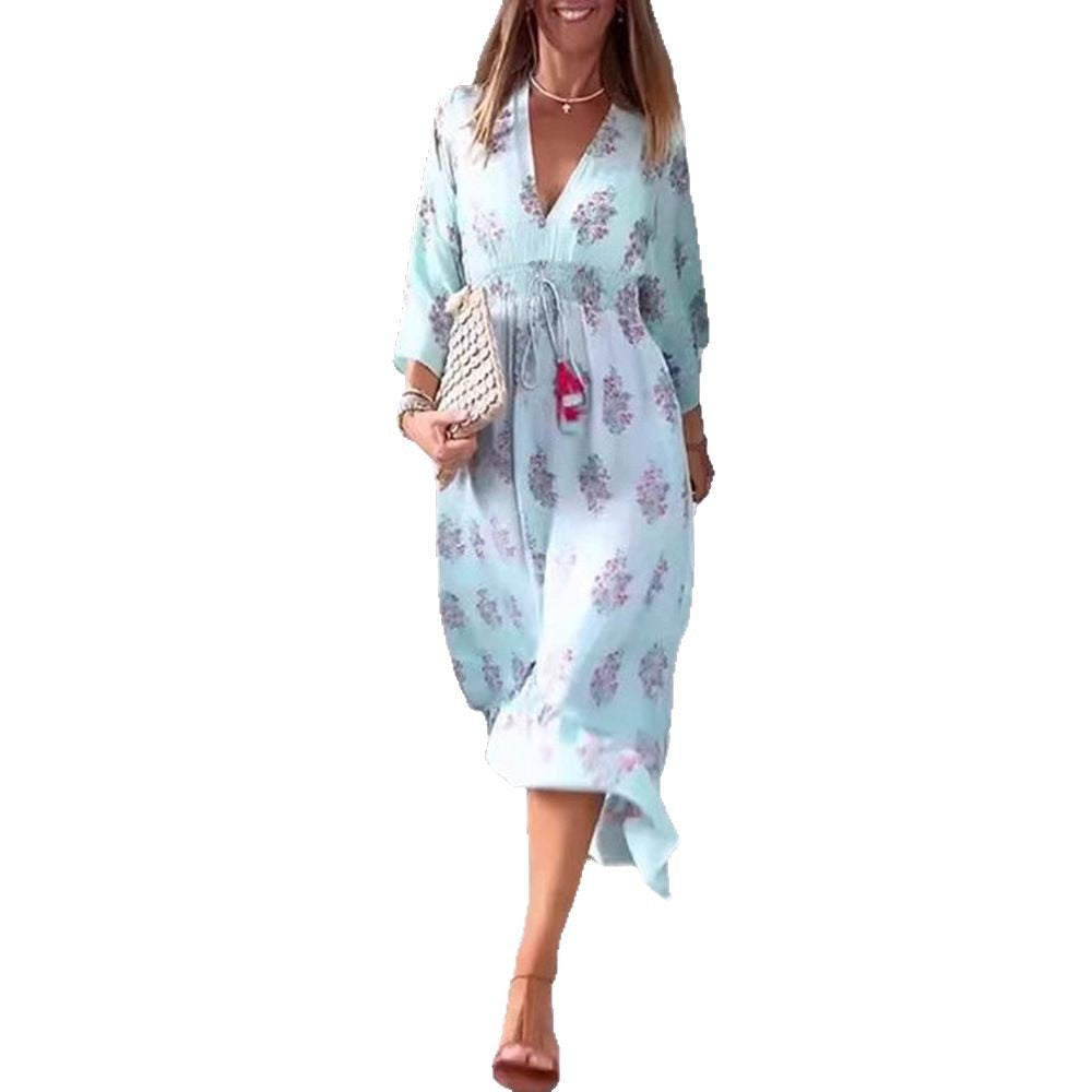 Damen Maxikleid mit floralen Akzenten und voluminösen Ärmeln Heidi-Mode
