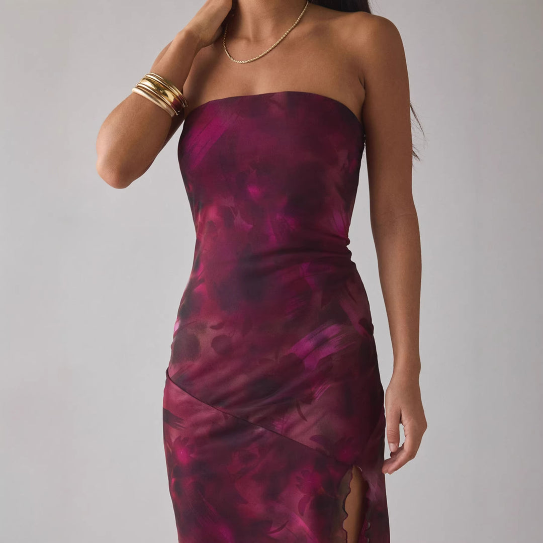 Damen Elegantes Bandeau-Kleid mit floralem Design und asymmetrischem Schnitt EB