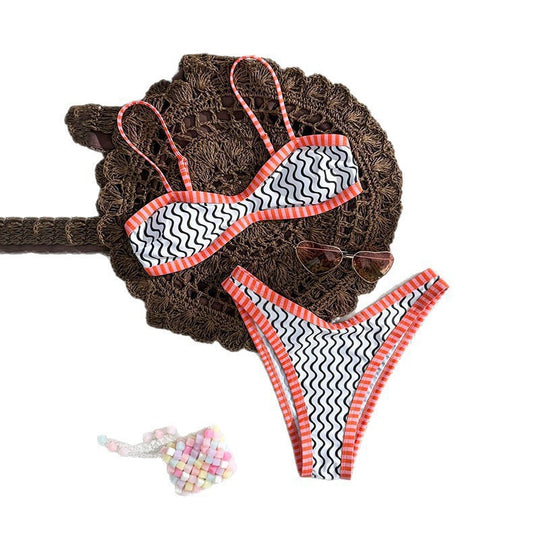 Damen Bandeau-Bikini mit Wellenmuster und verstellbaren Trägern EB