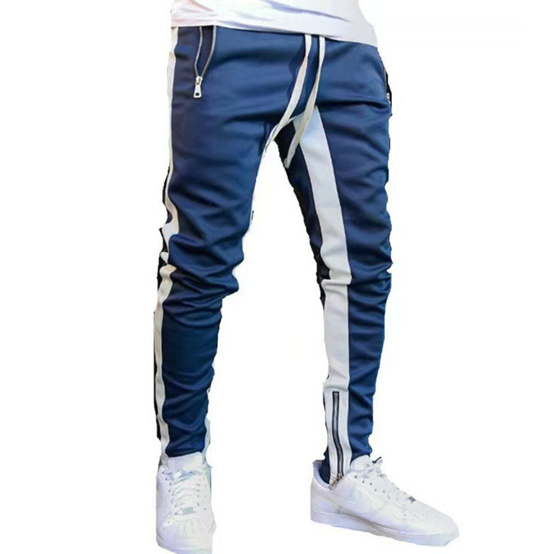 Herren nan schmale Jogginghose mit seitlichem Kontraststreifen, Kordelzug und Knöchelreißverschluss EB