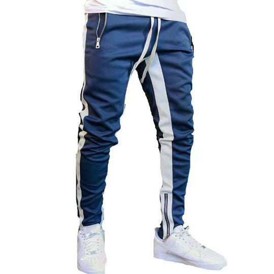 Herren nan schmale Jogginghose mit seitlichem Kontraststreifen, Kordelzug und Knöchelreißverschluss EB