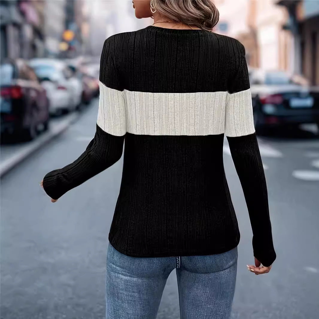 Damen Strukturierter Pullover mit modischem Streifenmuster EB