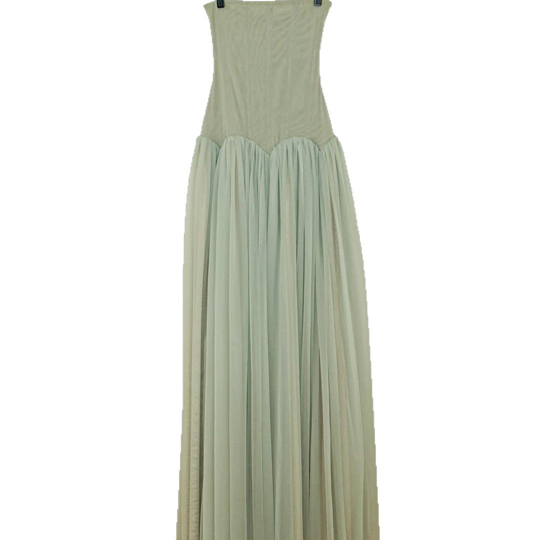 Damen Strapless Maxikleid mit elegantem Tüllrock und figurbetontem Oberteil EB