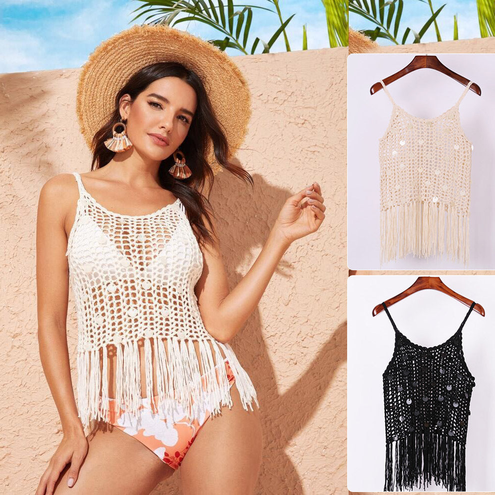 Damen trendiges Häkel-Top mit fransigen Details EB