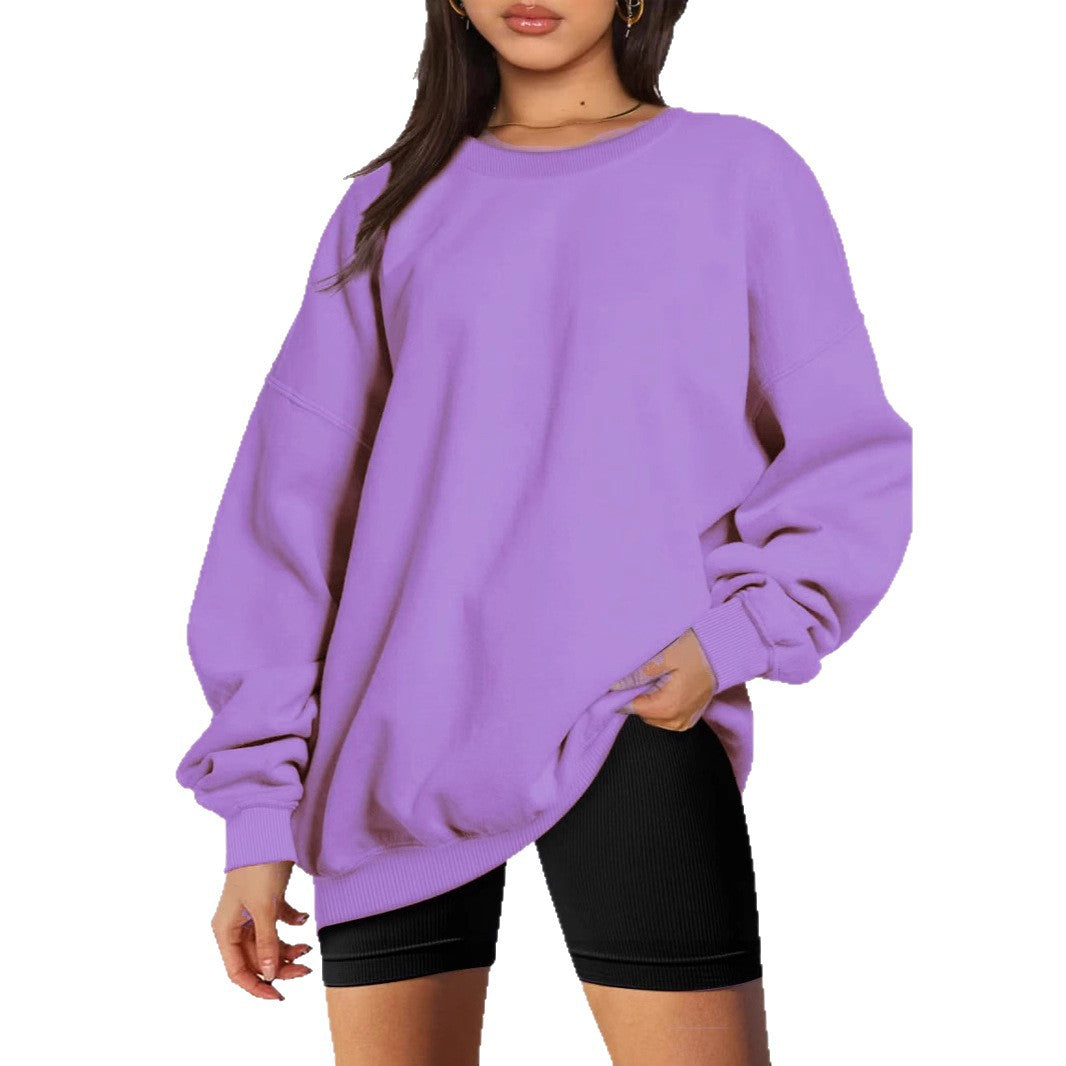 Damen nan extralanger Oversize-Sweatpullover mit Ballonärmeln, geripptem Saum und angerauter Innenseite EB
