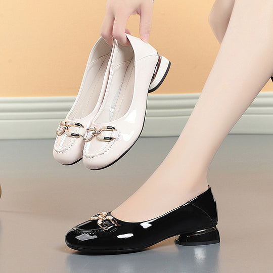 Damen Elegante Ballerinas mit modischem Kettendetail und bequemem Blockabsatz EB