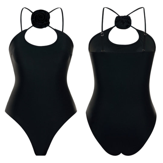 Damen Einteiler Badeanzug mit floralem Dekor und keyhole Ausschnitt EB