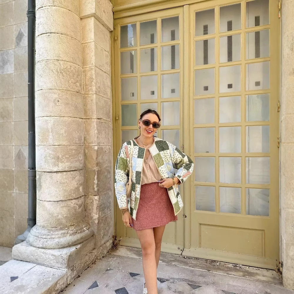 Damen gesteppte Patchwork-Jacke mit praktischen Taschen EB