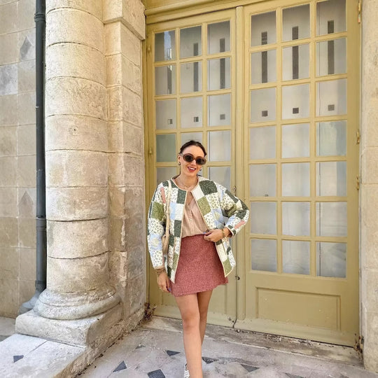Damen gesteppte Patchwork-Jacke mit praktischen Taschen EB