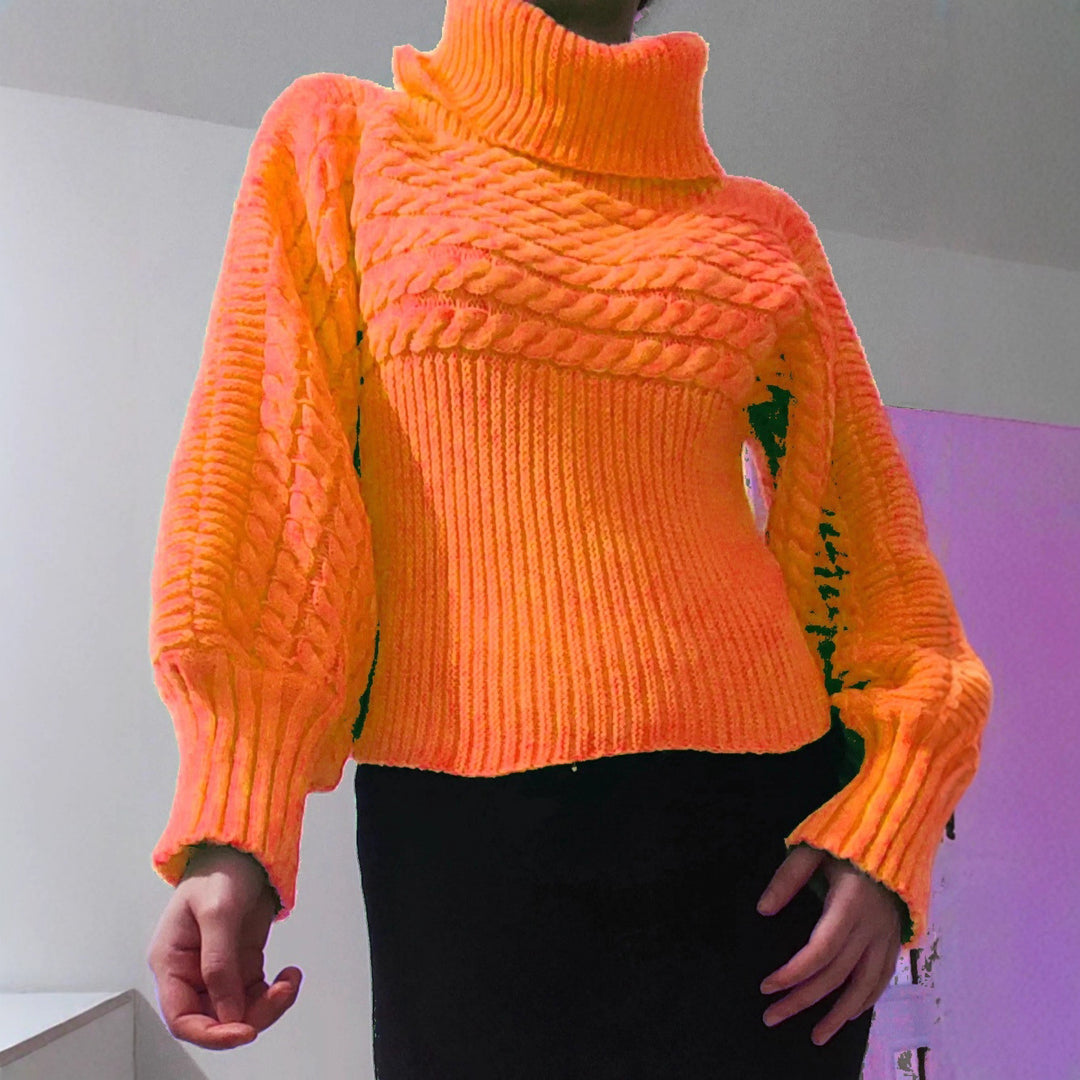 Damen Strickpullover mit hohem Kragen und strukturiertem Design EB