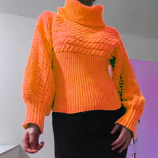 Damen Strickpullover mit hohem Kragen und strukturiertem Design EB