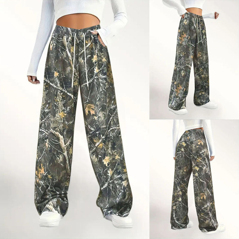 Damen Camouflage Palazzo-Hose mit elastischem Bund und komfortablem Schnitt EB