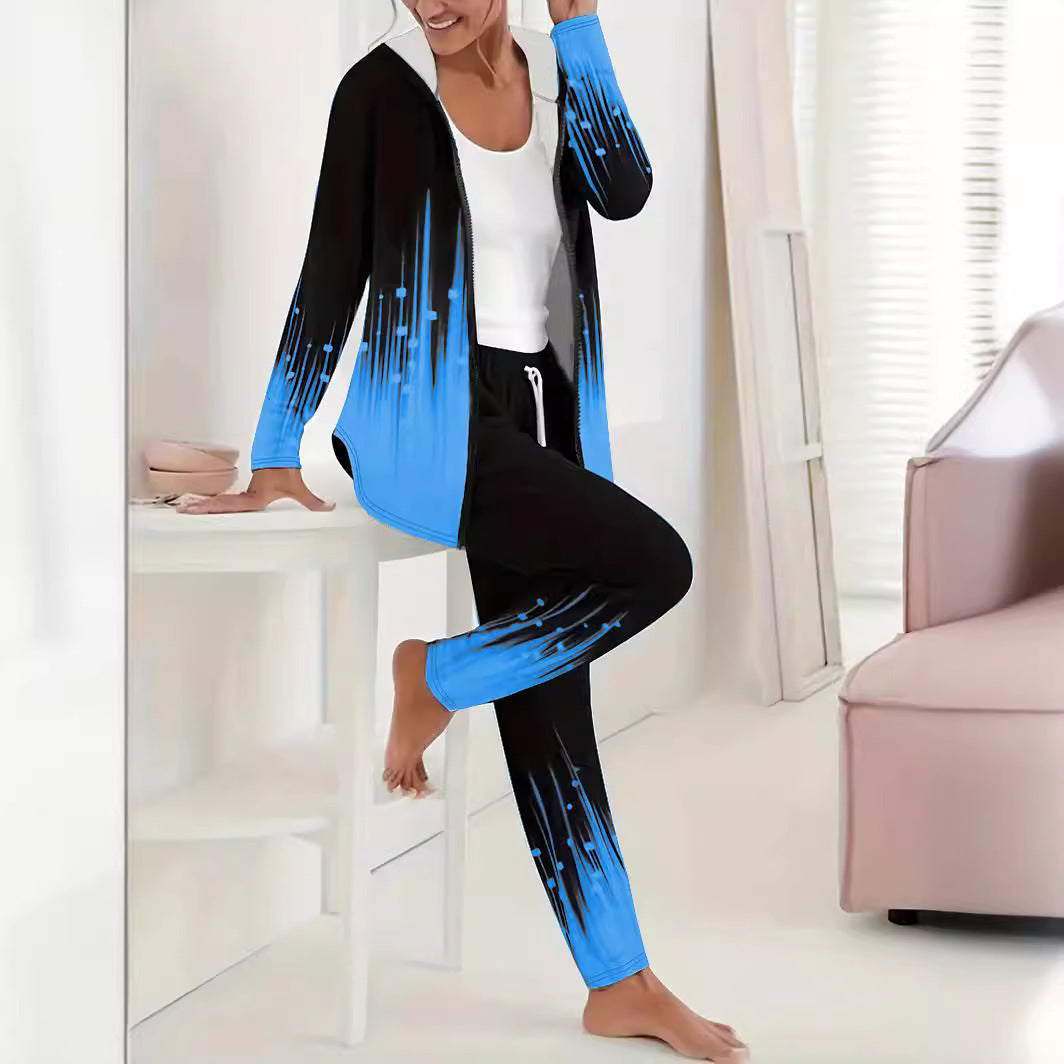 Damen Sportanzug mit kapuzenförmigem Oberteil und elastischen Bundhosen EB