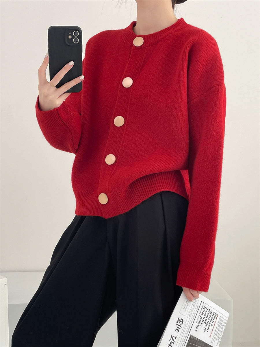 Damen Oversized Strickjacke mit großen Holzknöpfen und weitem Schnitt EB