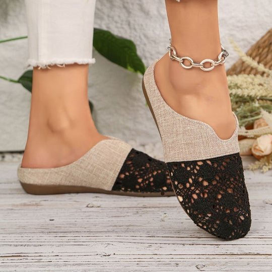 Damen Elegante und bequeme Slipper mit besonderen Häkelverzierungen EB