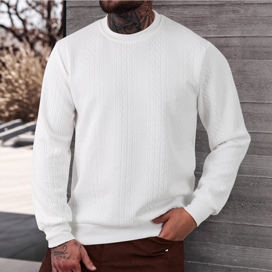 Herren nan texturiertes Rundhals-Sweatshirt mit feiner Waffelstruktur und gerippten Bündchen EB