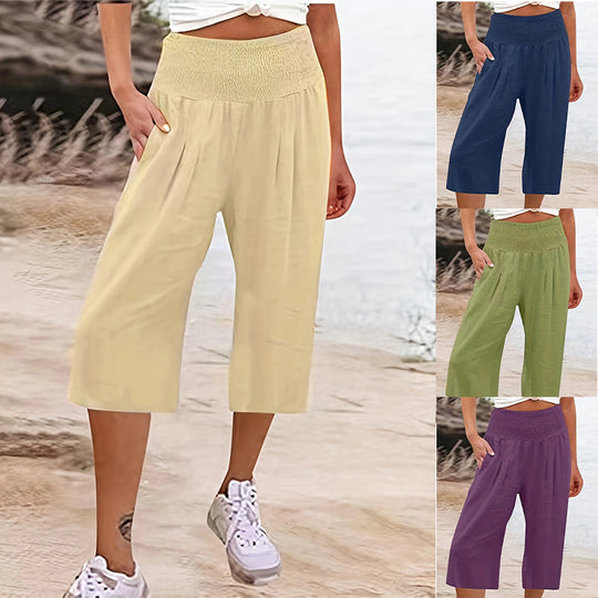 Damen Elegante Culottes mit dehnbarem Bund und Taschen EB