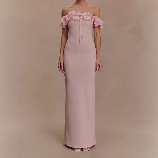 Damen Elegantes, schulterfreies Maxikleid mit Rüschendetails EB