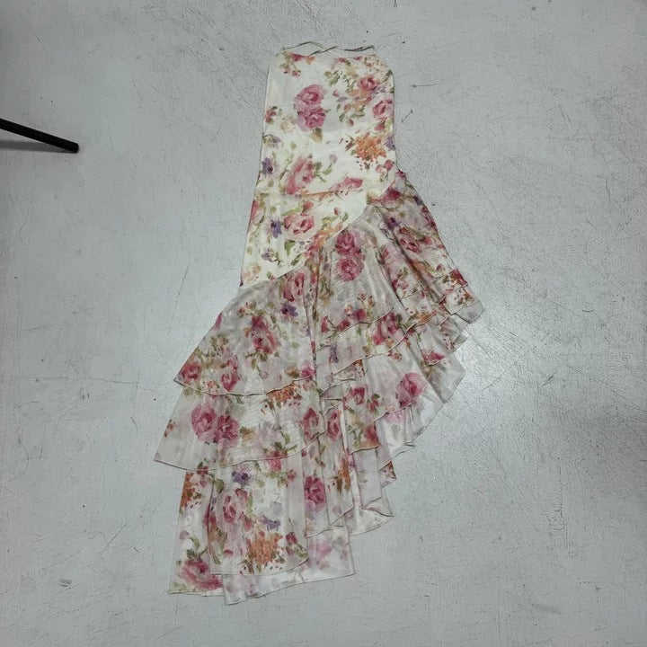 Damen florales Maxikleid mit Rüschendetails EB