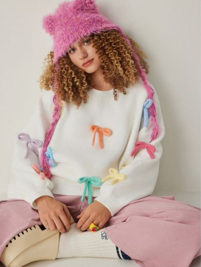 Damen kreative Strickpullover mit bunten Applikationen EB