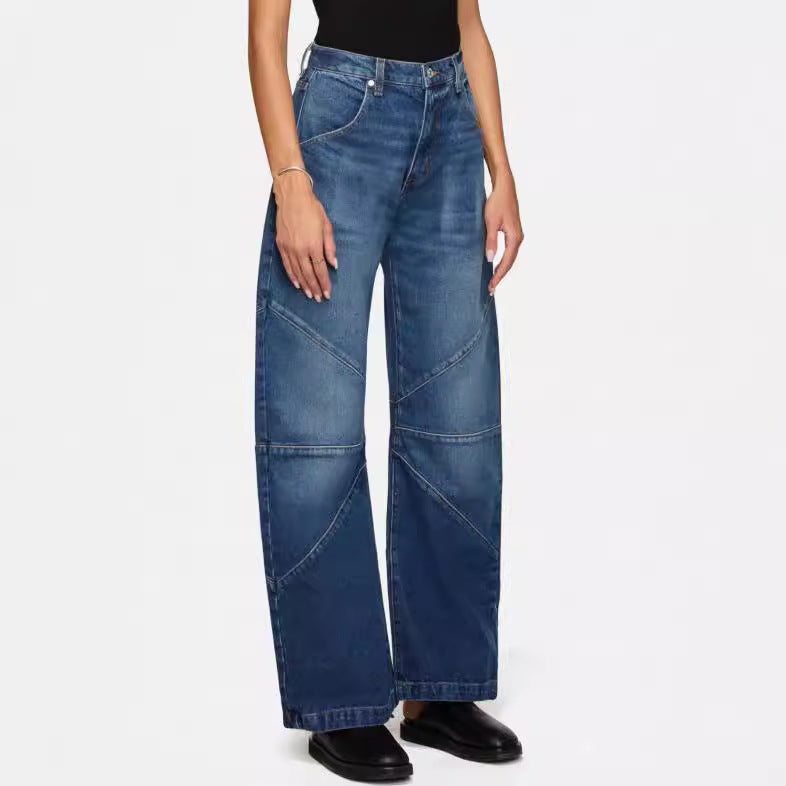 Damen breite Jeans mit einzigartigem Nahtdesign im angesagten Stil EB