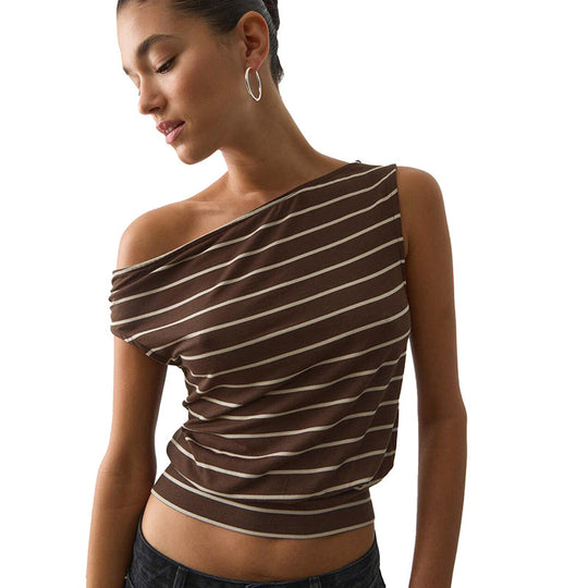 Damen asymmetrisches Oberteil mit modischem Streifenmuster EB