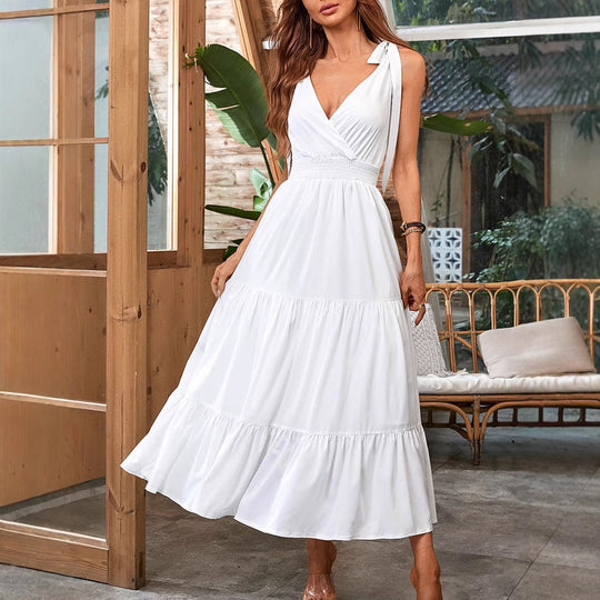 Damen Maxikleid mit schickem V-Ausschnitt und Rüschendetail EB