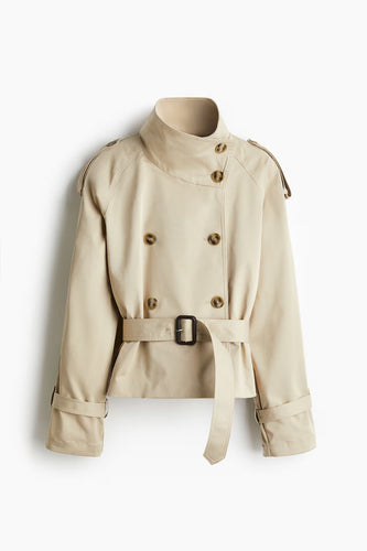Damen modische Trenchjacke mit Gürtel und doppelter Knopfaiusschnitt EB