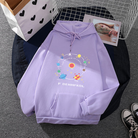 Damen nan Kapuzenpullover im Astronomie‑Print mit Kängurutasche und verstellbarem Kordelzug EB