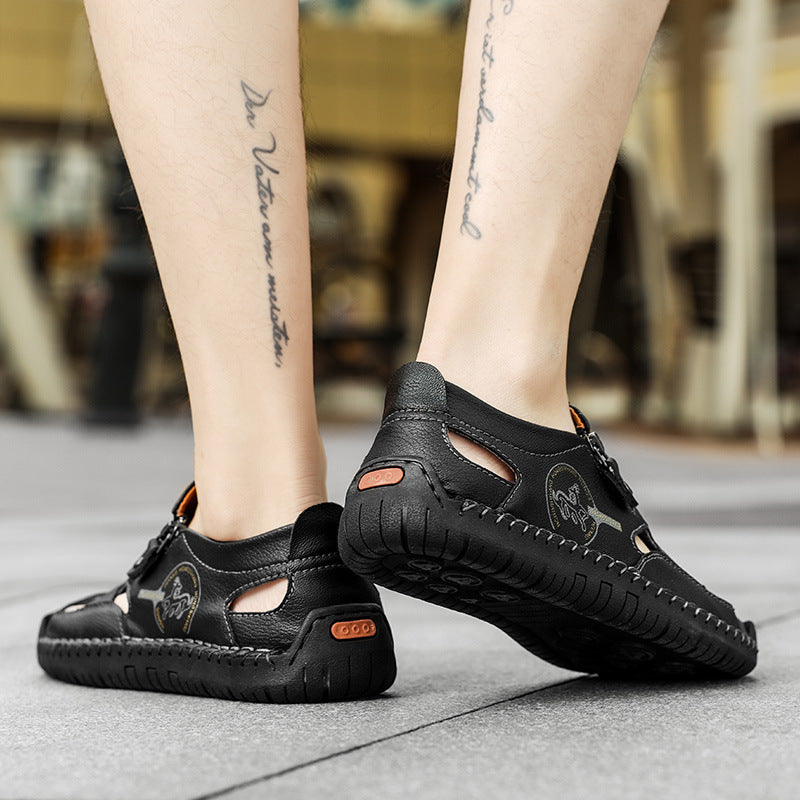 Herren Bequeme Lederfreizeitschuhe mit Reißverschluss und atmungsaktiven Öffnungen EB