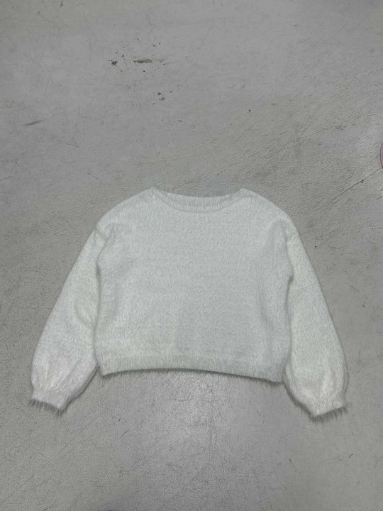 Damen nan oversized flauschiger Mohair-Blend Off-Shoulder Pullover mit Balloon-Ärmeln EB