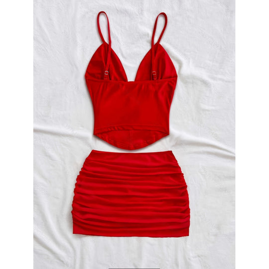 Damen Crop-Top und Mini-Rock Set mit raffinierten Raffungseffekten EB