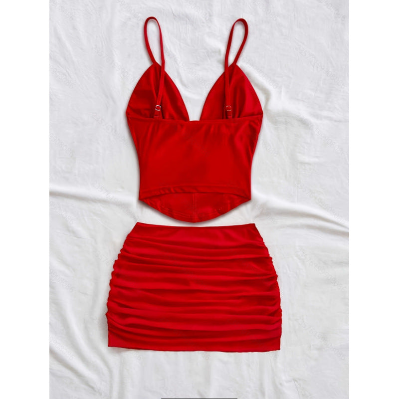Damen Crop-Top und Mini-Rock Set mit Rüschendetails EB